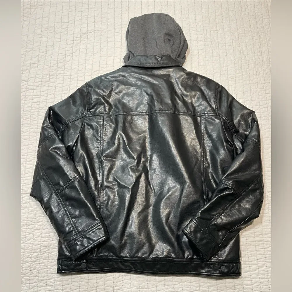 Levi's Black Leather Hoodie Sweatshirt Jacket Size M